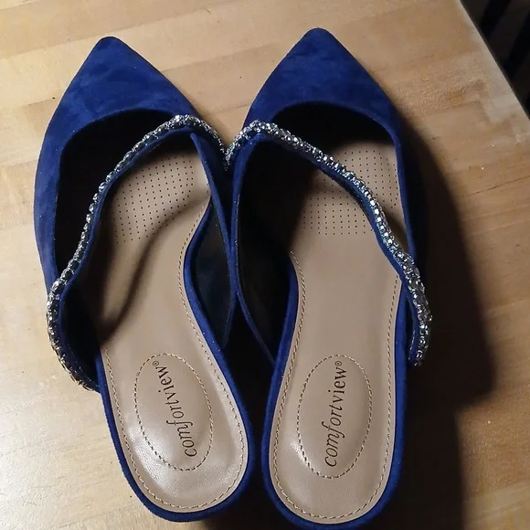 Comfortview Bette Slip On Mules Kitten Heels Rhinestone Trim Size 11 - Picture 4 of 4